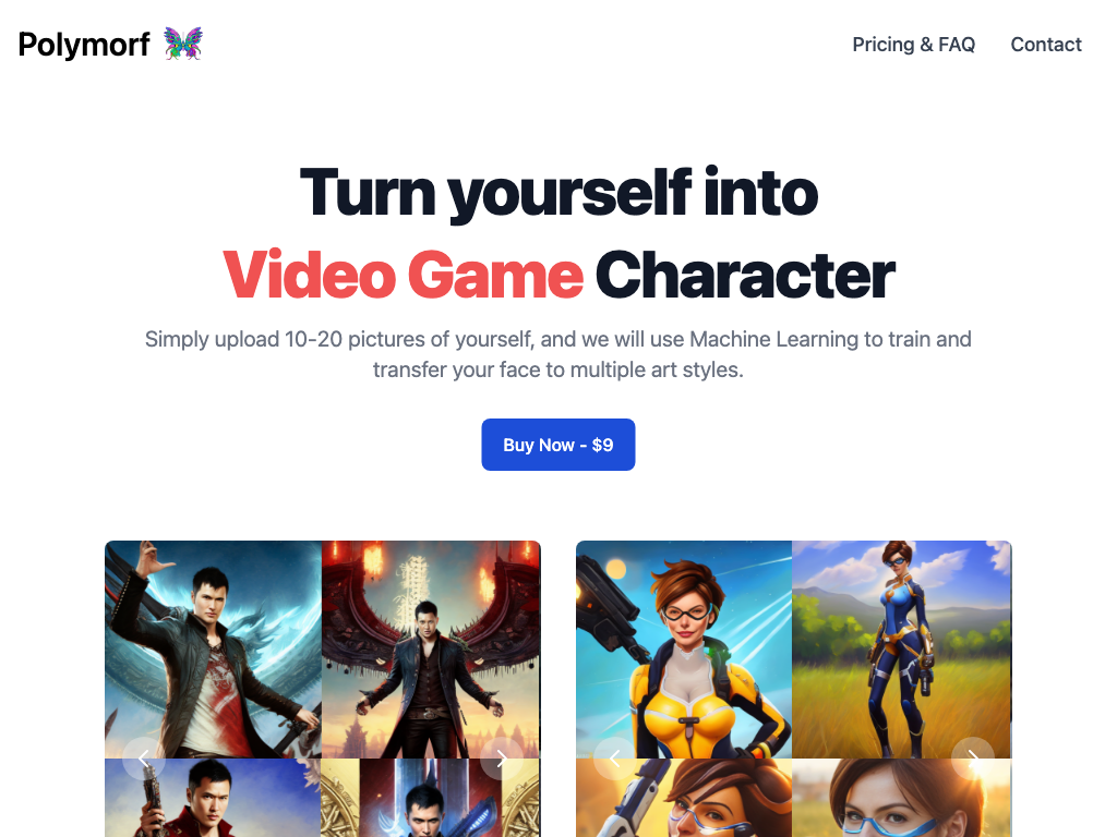 Screenshot of transforming photos into personalized digital art website