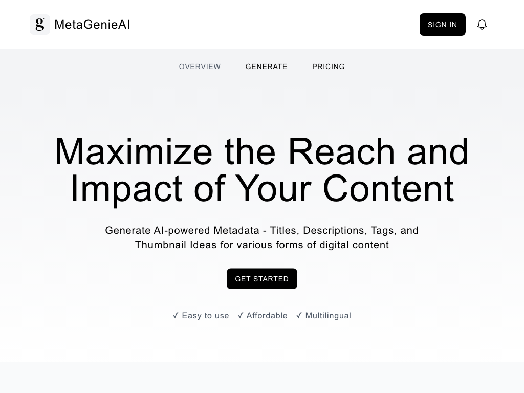 Screenshot of content creation and optimization website