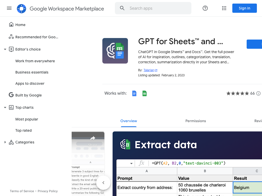Preview image of GPT for Sheets and Docs