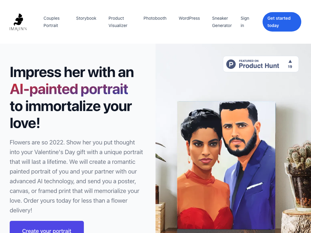 Screenshot of creating romantic portraits website