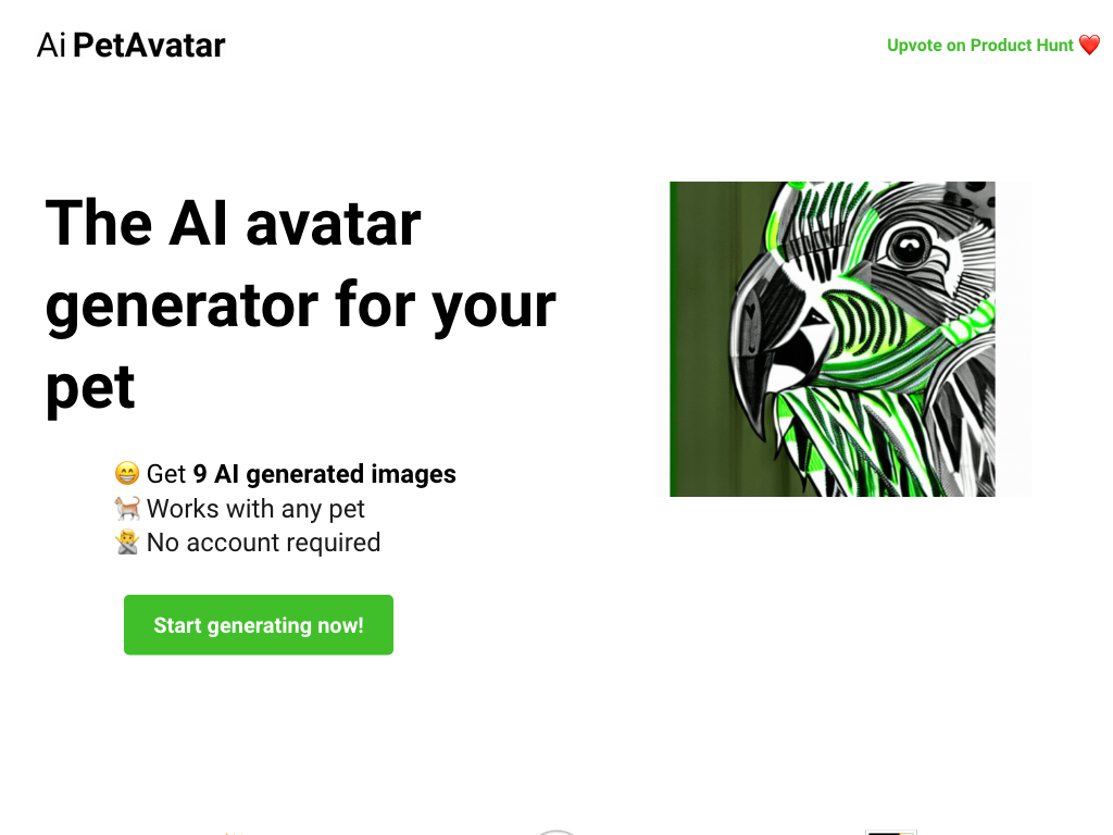 Screenshot of generating pet avatars website
