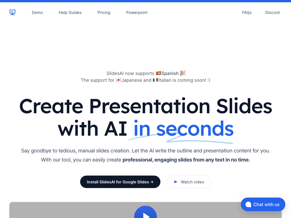 Screenshot of creating professional slides website