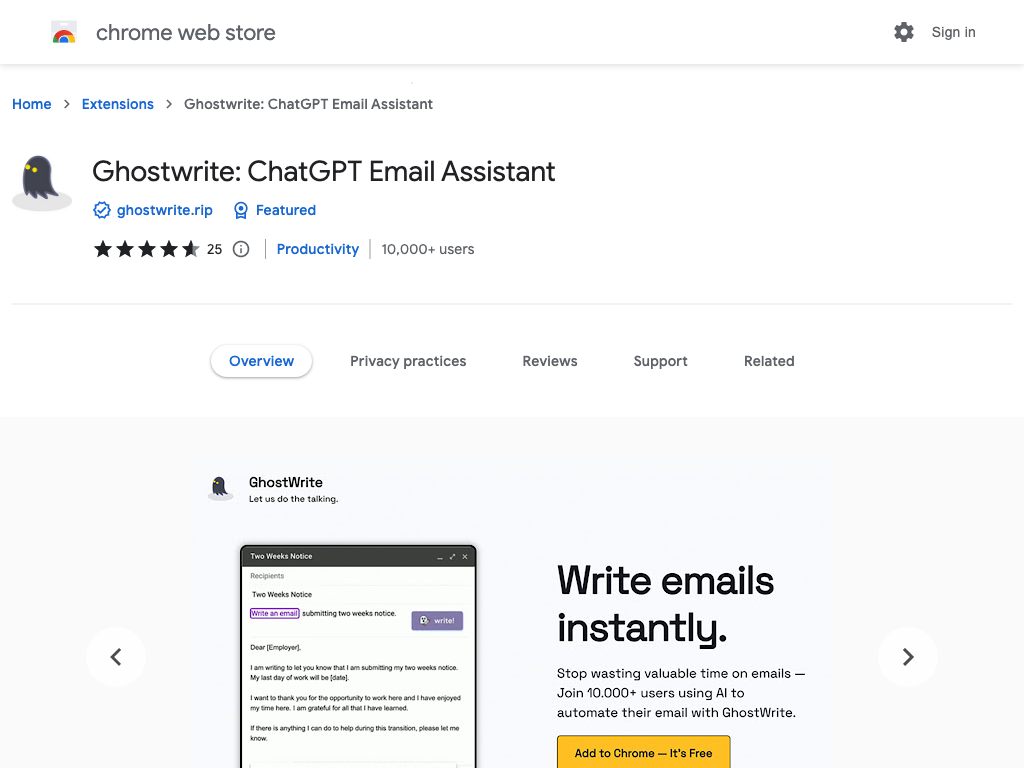 Screenshot of  website