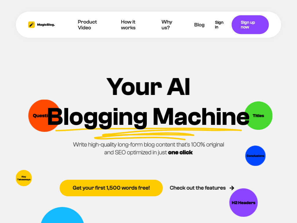 Screenshot of generating blog posts quickly and easily website