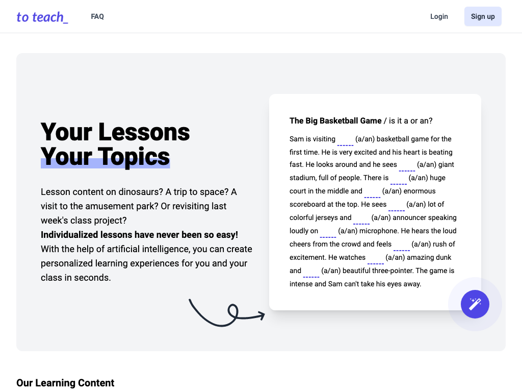 Screenshot of creating personalized learning experiences website