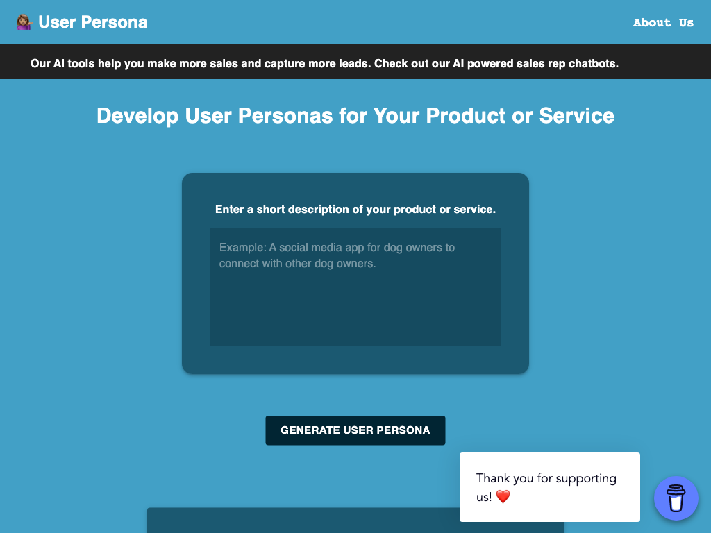 Screenshot of creating user personas website