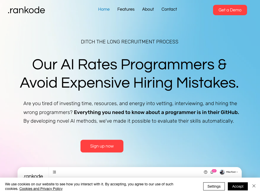 Screenshot of quickly and unbiasedly assessing programmer skills and experience website