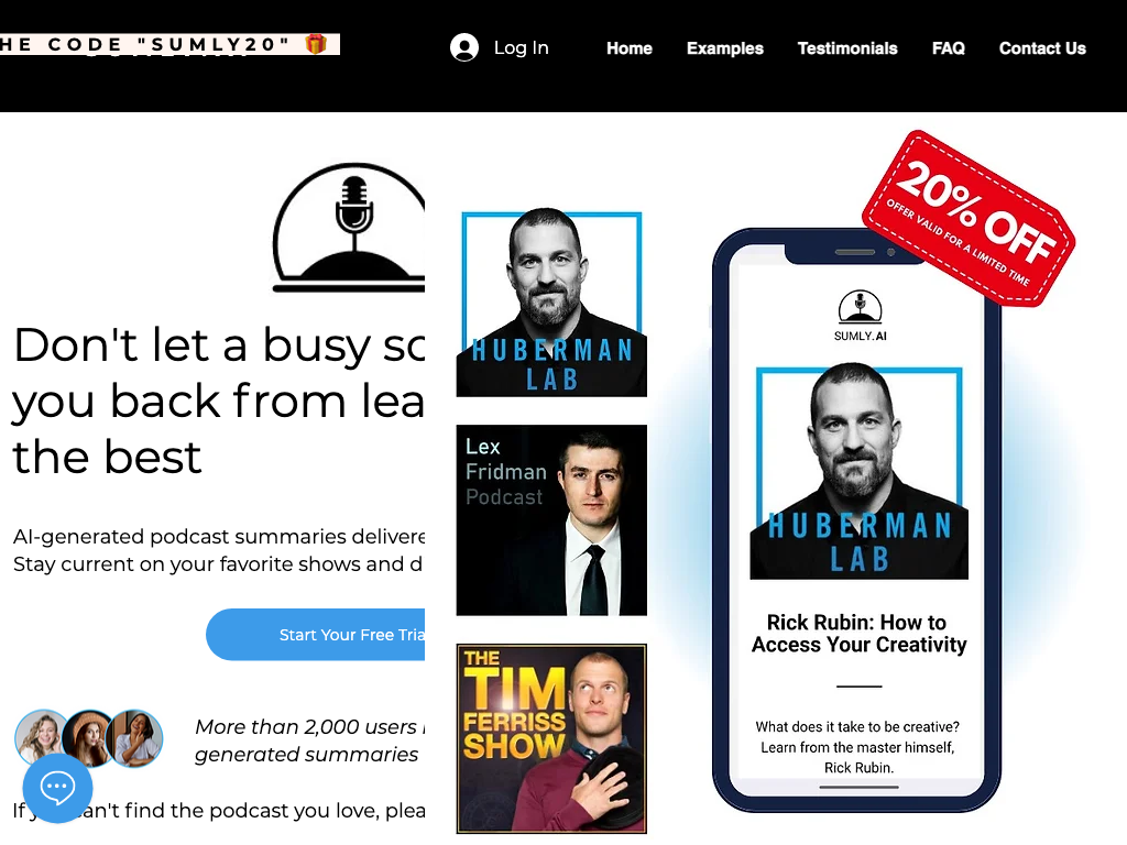 Screenshot of podcast summarisation and discovery website
