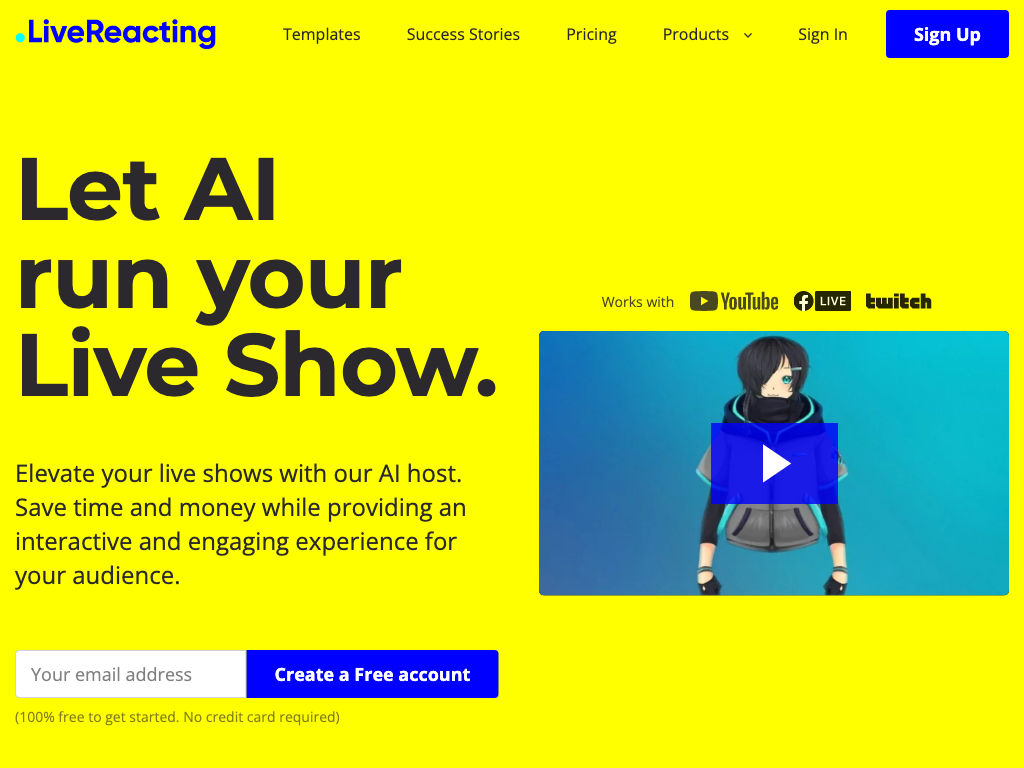Screenshot of interactive live streaming website