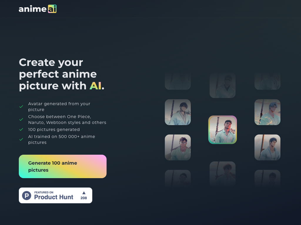 Screenshot of creating anime-style artwork and artworks from photographs website
