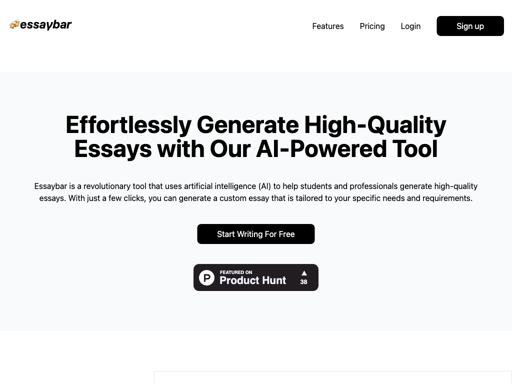 Screenshot of auto-generating high-quality essays website