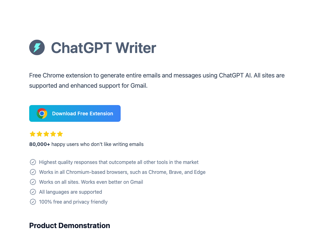 Screenshot of generating emails and messages website