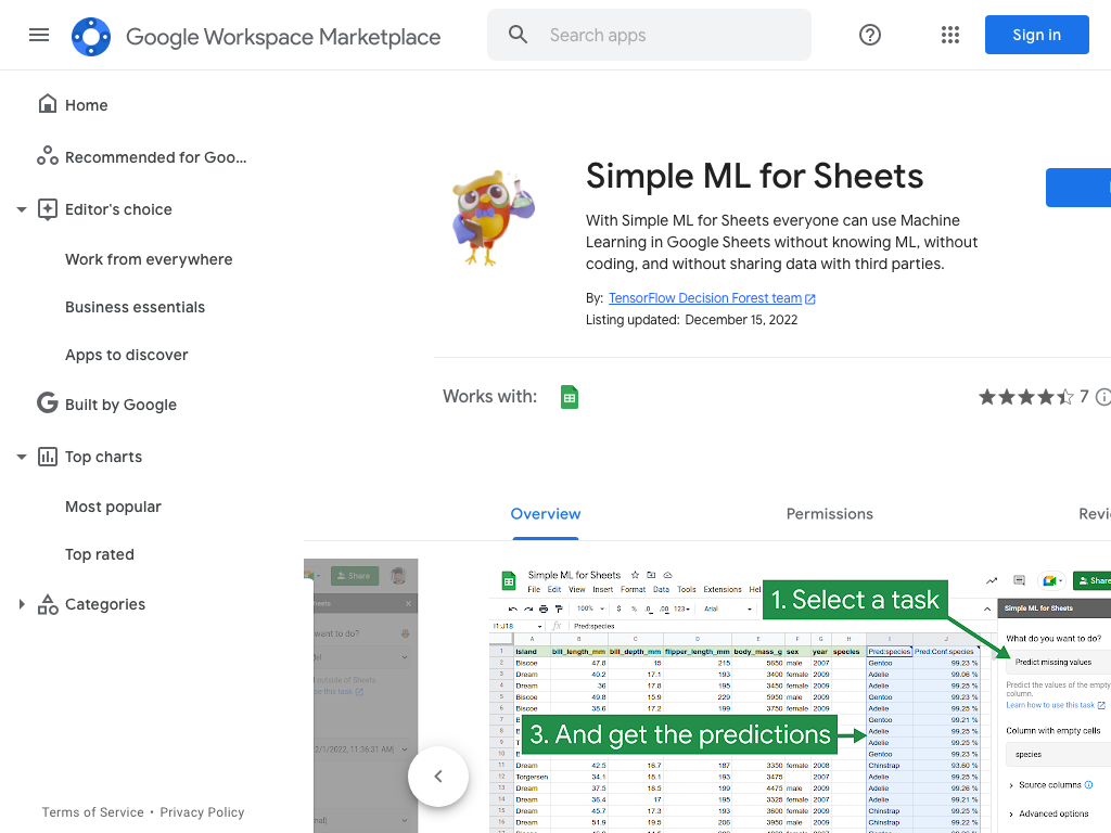 Preview image of Simple ML for Sheets