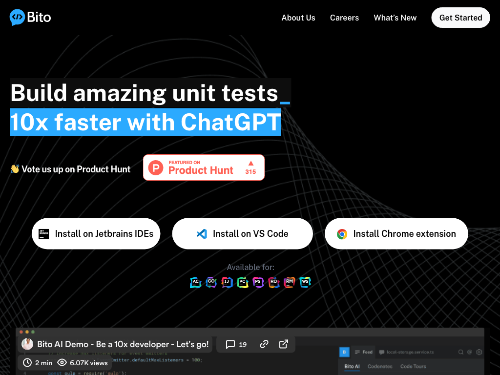 Screenshot of faster, better code writing, testing and security website