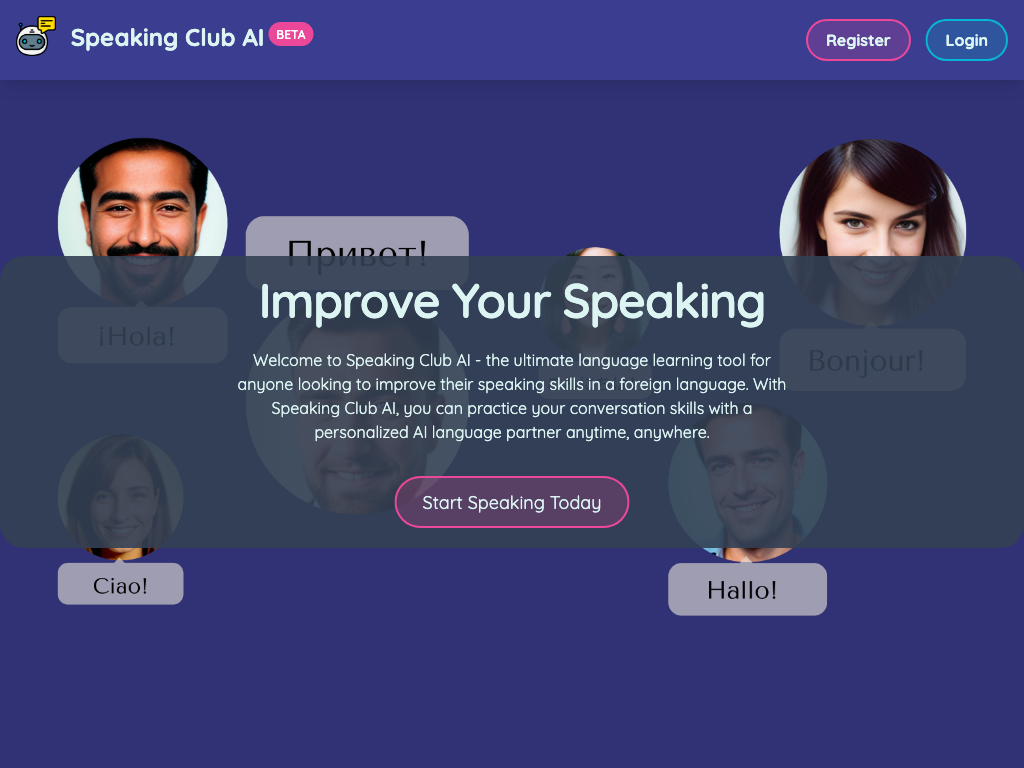 Screenshot of language learning and practice website