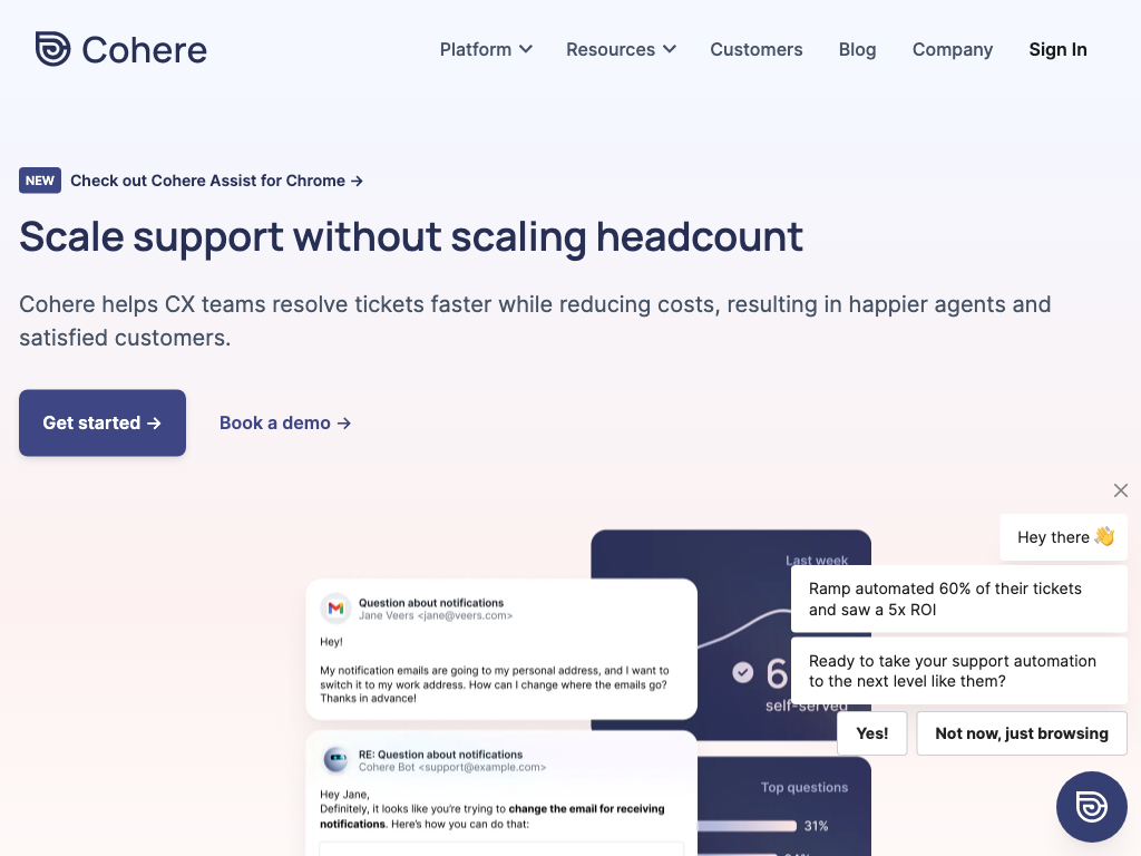 Screenshot of providing personalized customer service website