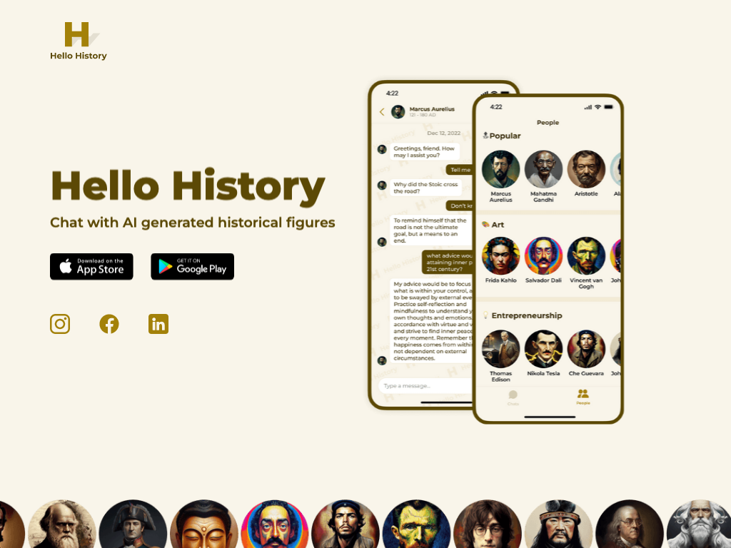 Screenshot of conversing with historical figures website