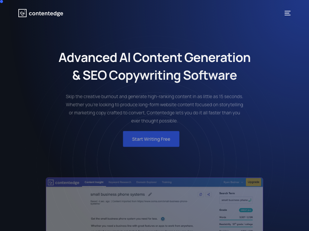 Screenshot of SEO content optimization website