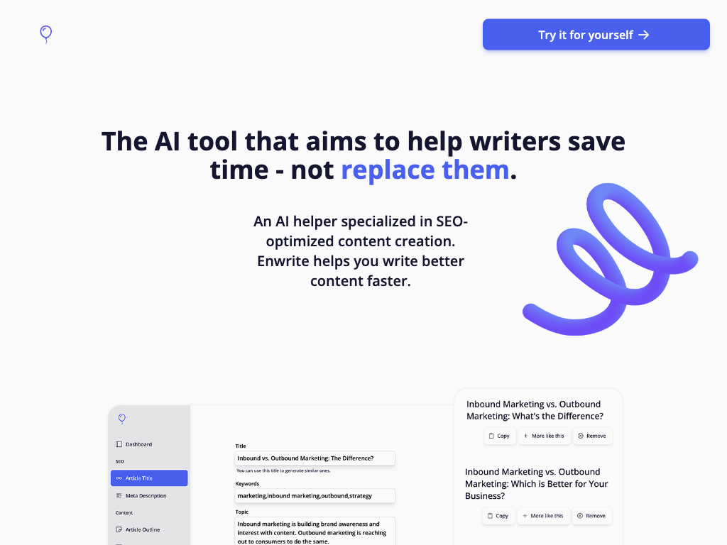 Screenshot of content creation, articles, blog posts, whitepapers website