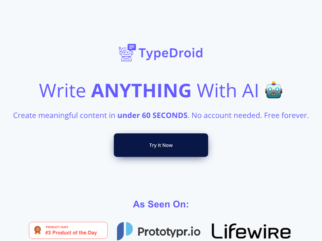 Screenshot of content generation, customisation and writing website