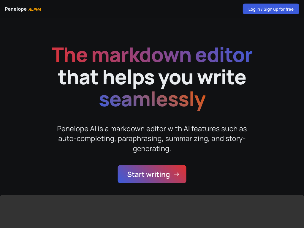 Screenshot of auto-completing, summarizing, paraphrasing and story-generating website