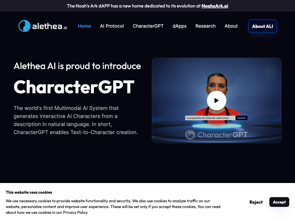 Screenshot of creating interactive characters website