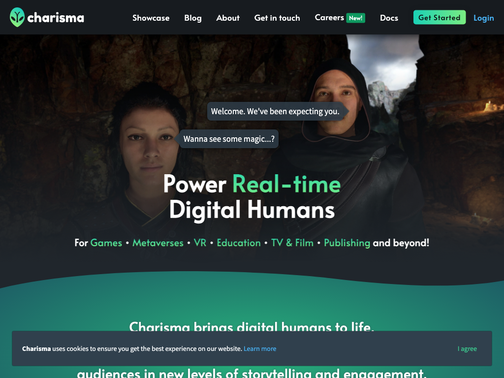 Screenshot of creating immersive worlds with intelligent NPCs website