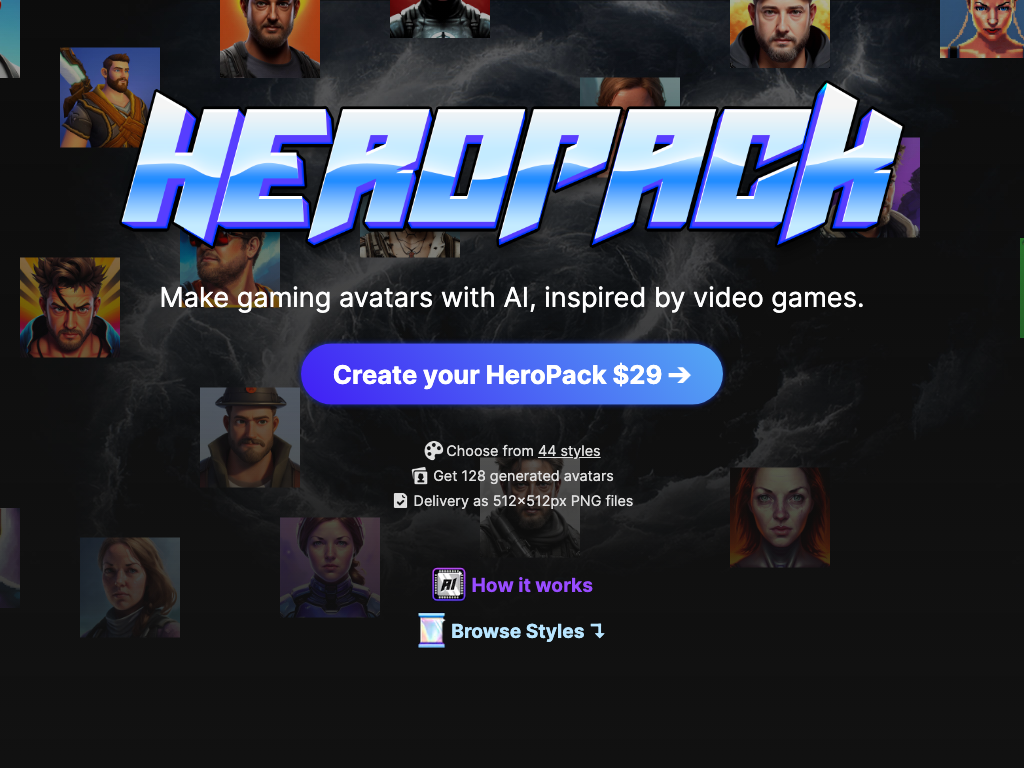 Screenshot of generating video game-inspired avatars website