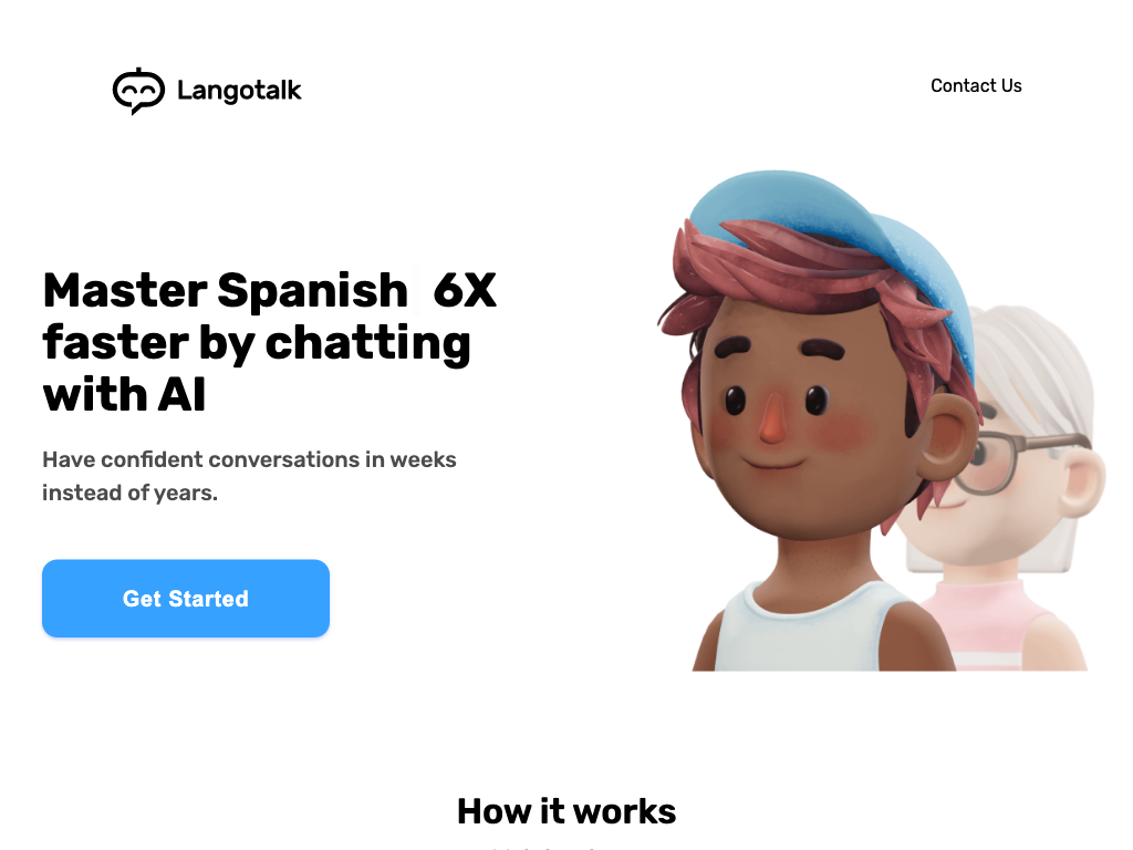Screenshot of language learning conversations, translation and rewards website