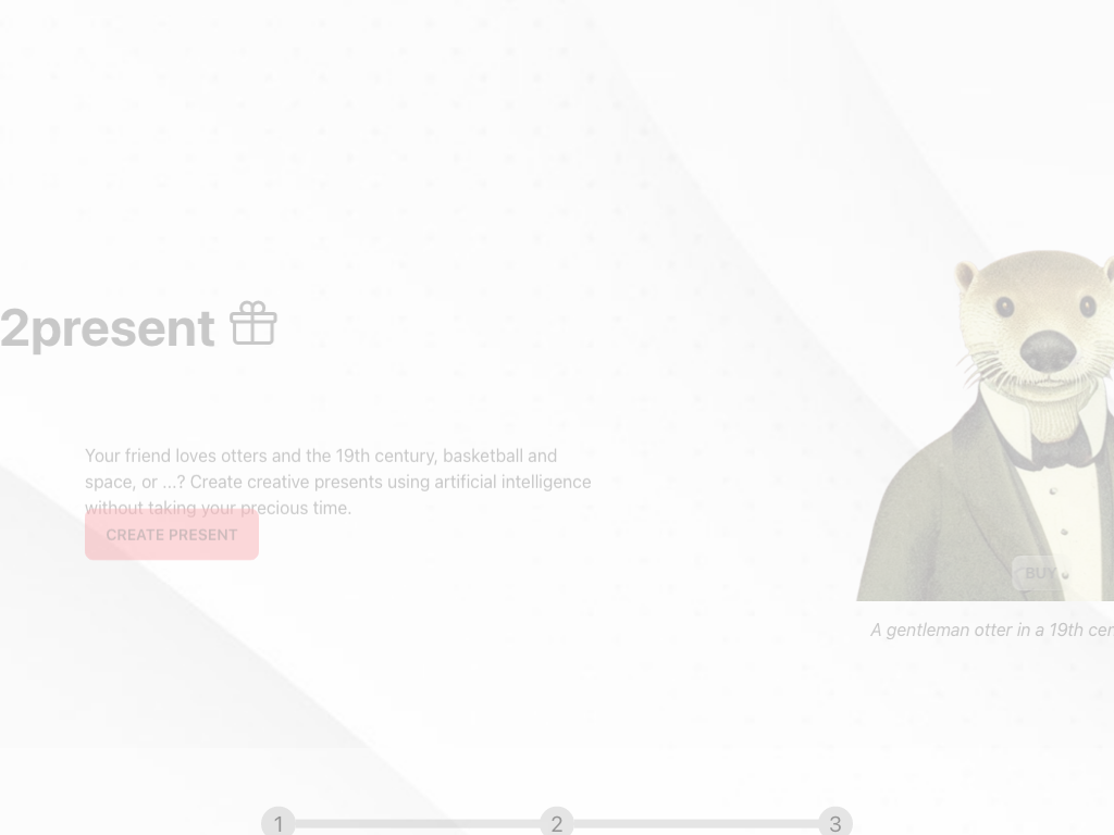 Screenshot of creating unique presents website