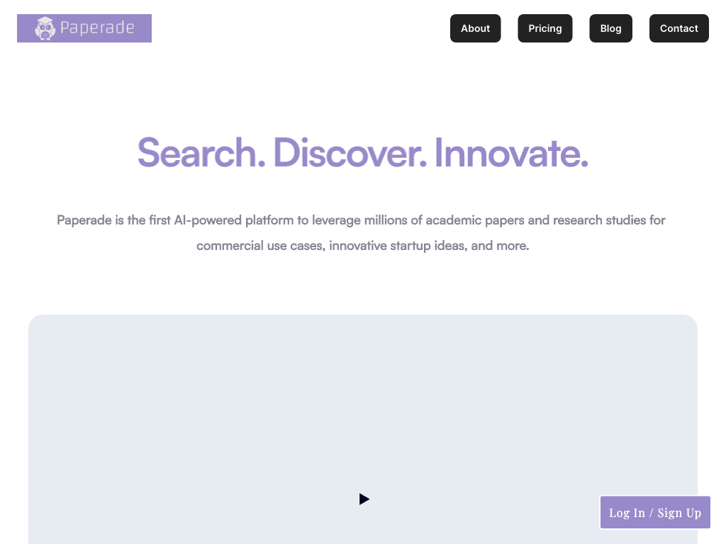 Screenshot of identifying commercial applications, generating ideas, evaluating markets, understanding technology, and scoping competitive landscapes website