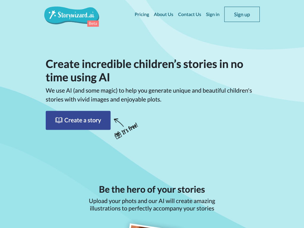 Screenshot of creating unique stories with illustrations website