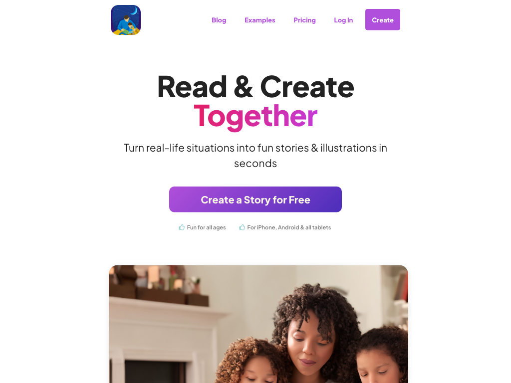 Screenshot of creating personalised stories, illustrations, and poems website