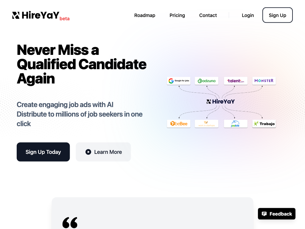 Screenshot of creating job ads, salary insights, candidate profiling and automating workflows website