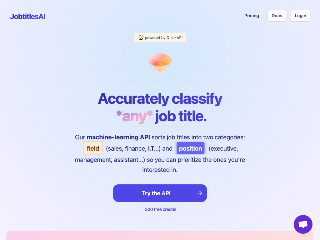 Screenshot of accurately classifying job titles website