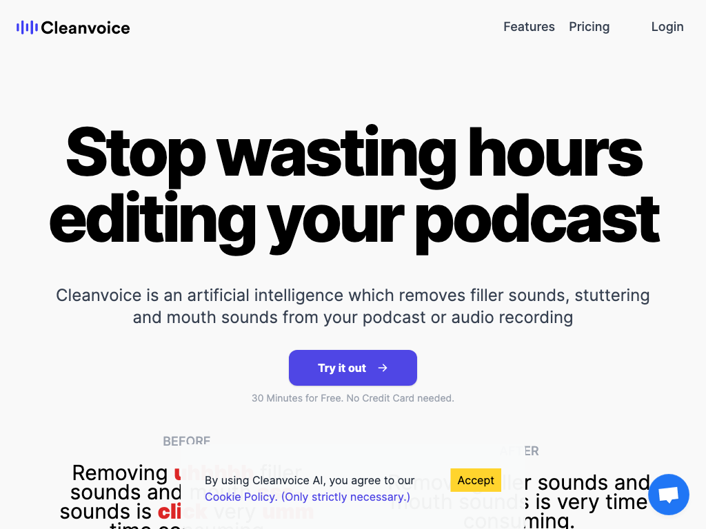 Screenshot of audio noise reduction and removal website