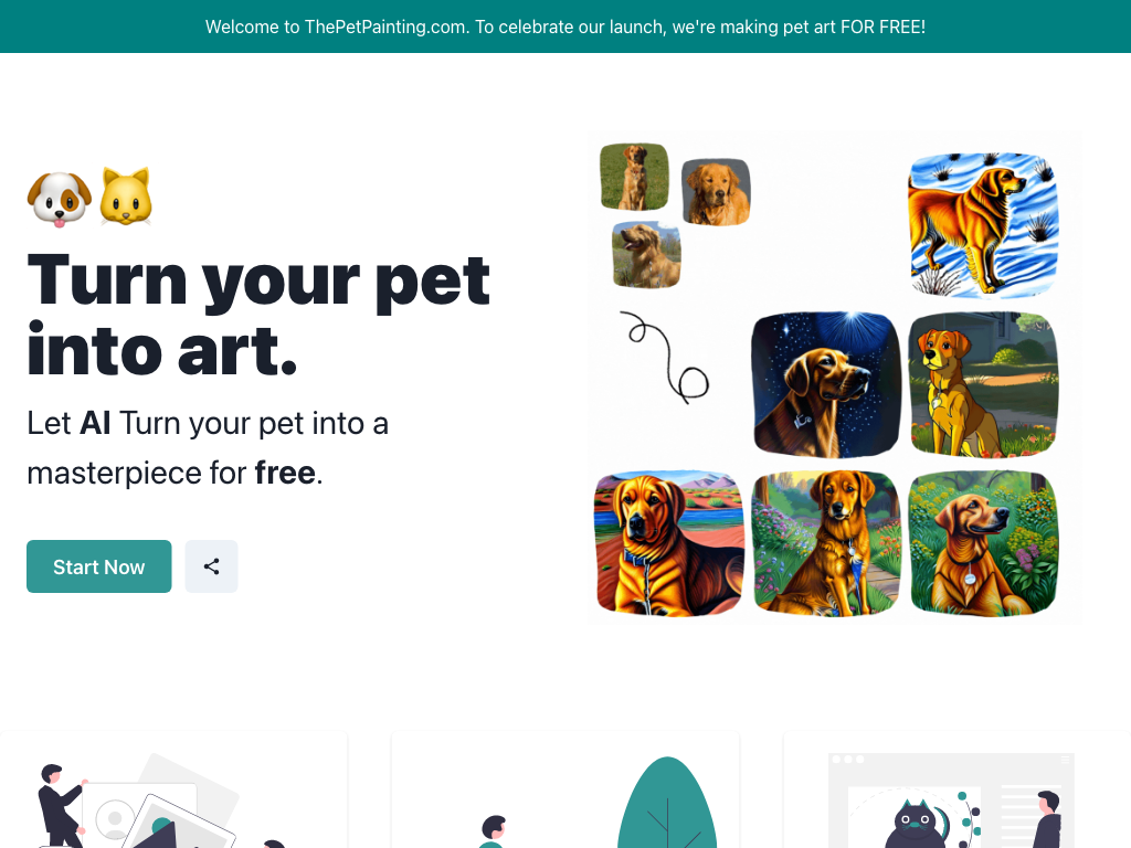 Screenshot of creating pet art website
