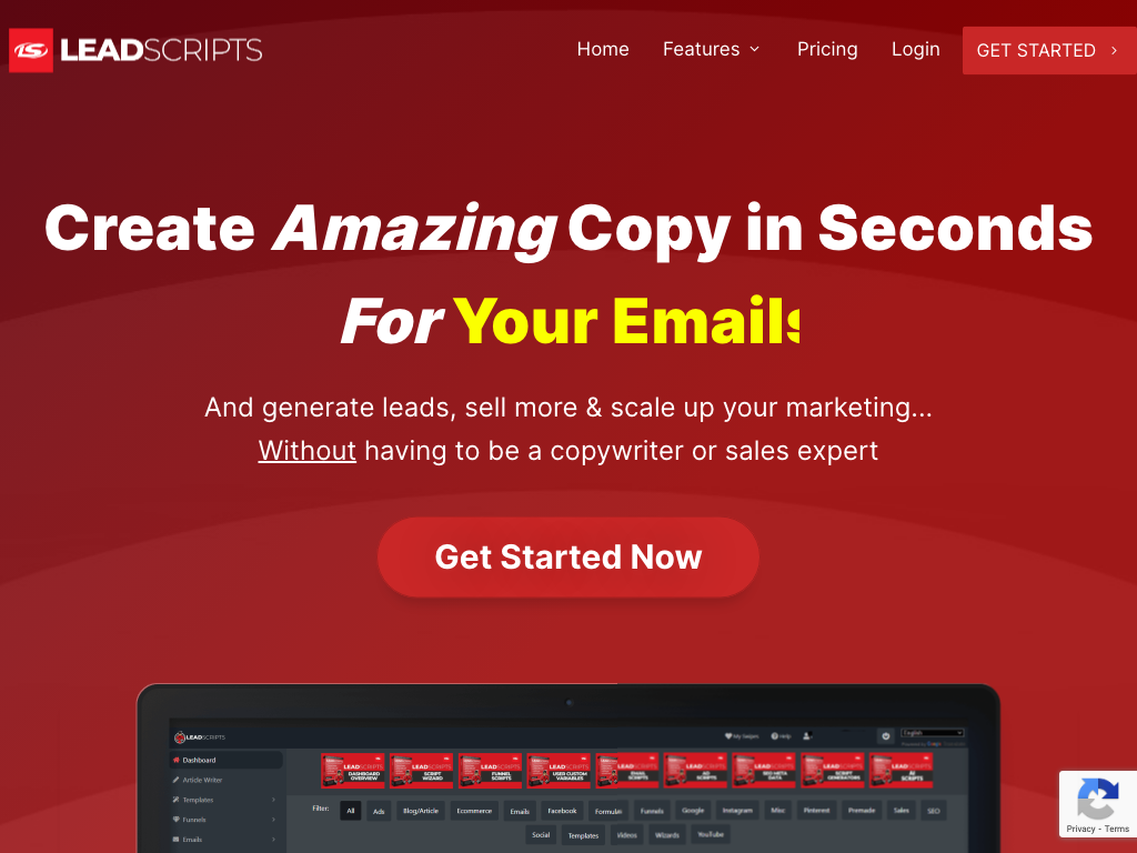 Screenshot of generating leads, selling more and scaling up marketing website