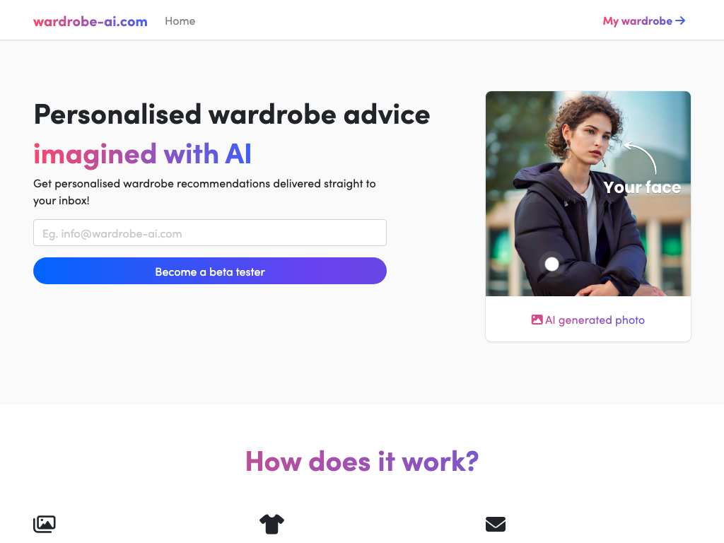 Screenshot of personalised wardrobe advice website