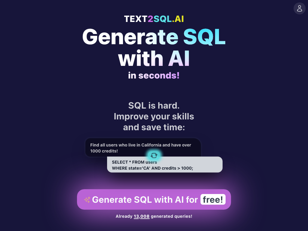 Screenshot of generating SQL queries website