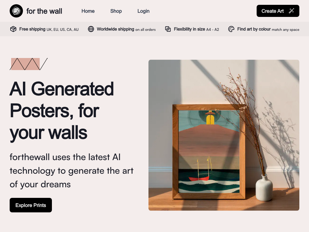 Screenshot of creating unique art prints website