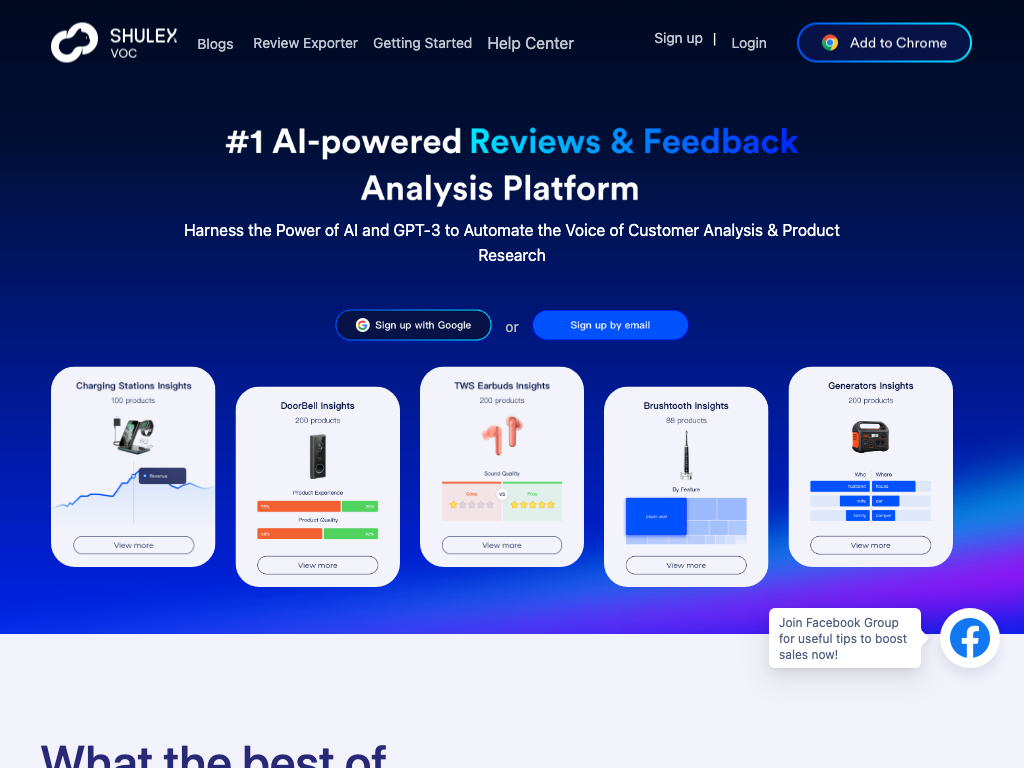 Screenshot of analysing customer reviews, feedback and product performance website