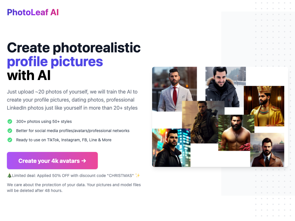 Screenshot of creating photorealistic profile pictures website