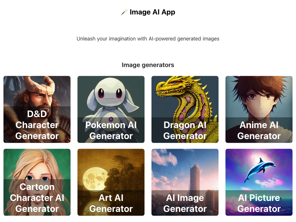 Screenshot of generating images from inspiration website