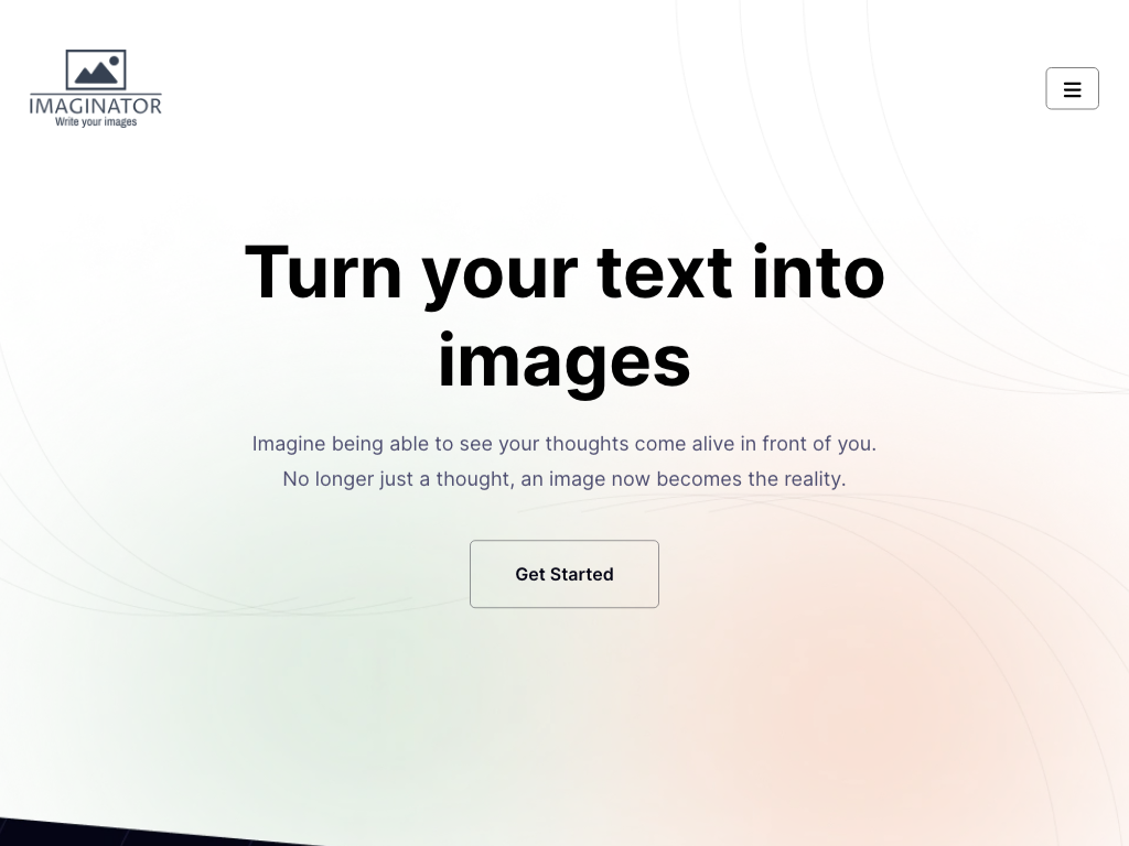 Screenshot of generating images from text descriptions website