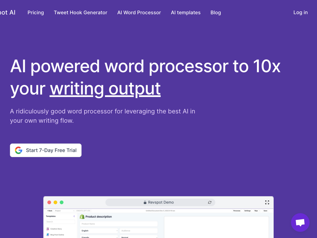 Screenshot of creating content quickly website