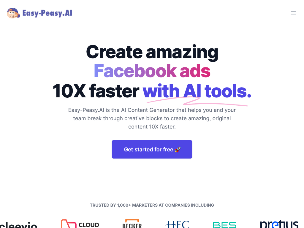 Screenshot of creating amazing content quickly and easily website