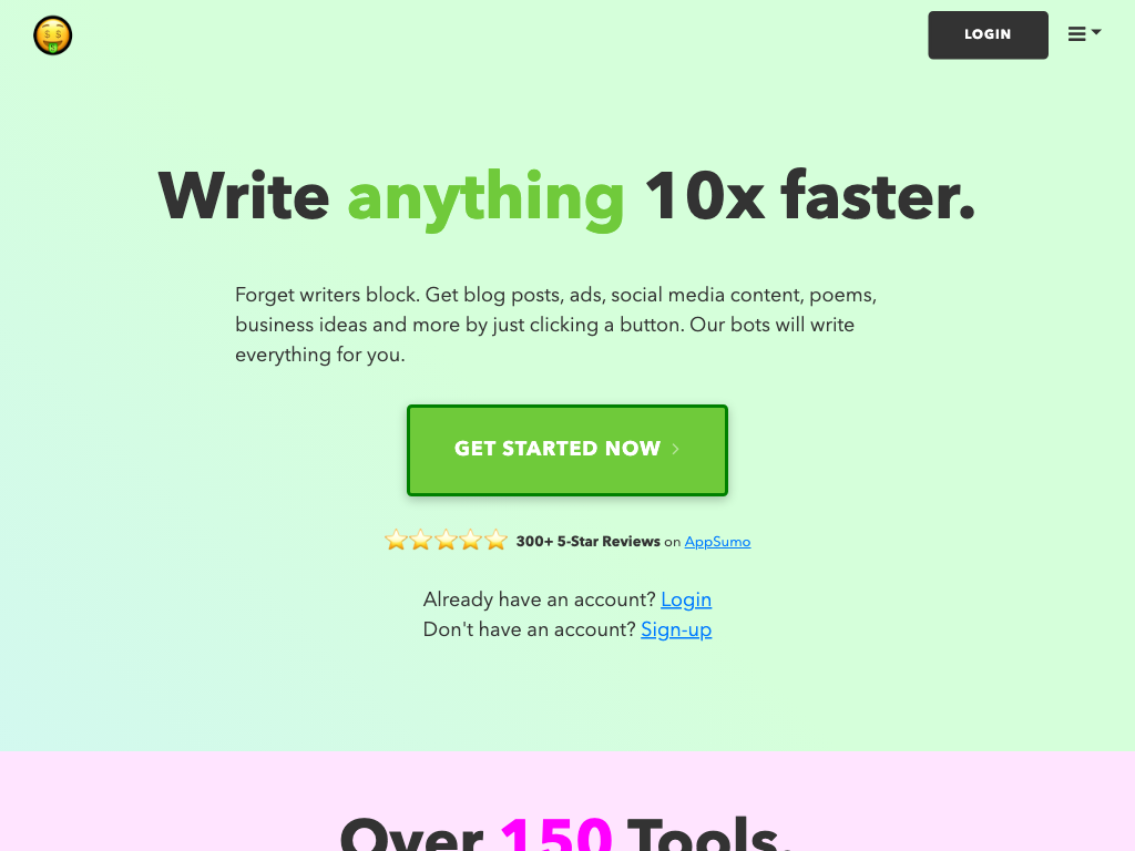 Screenshot of generating content quickly website