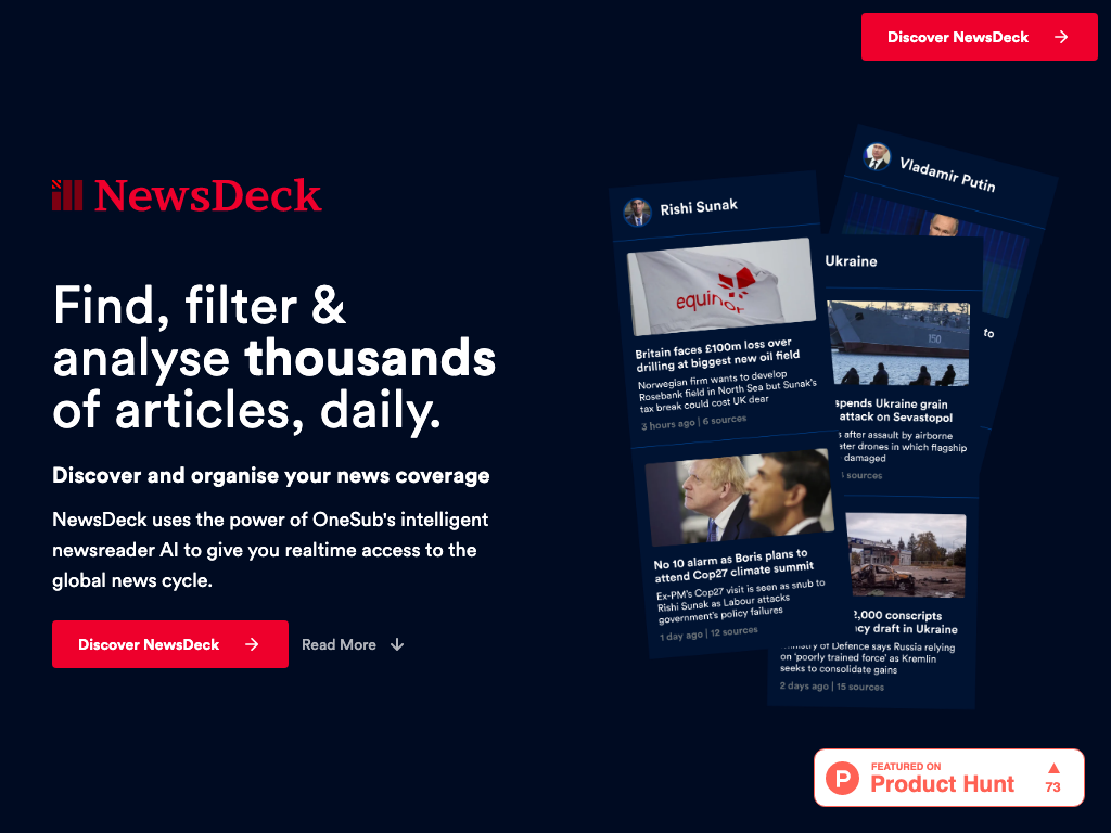 Screenshot of finding, filtering and analysing news website
