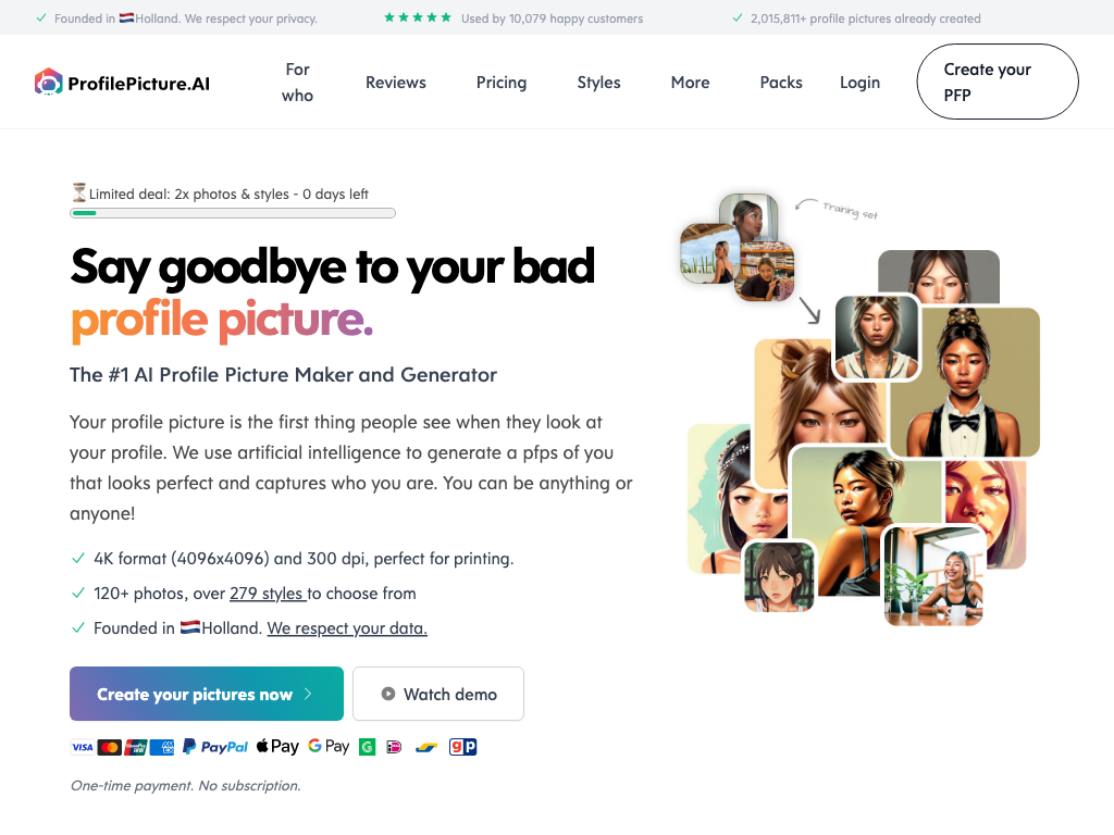 Screenshot of creating special profile pictures website